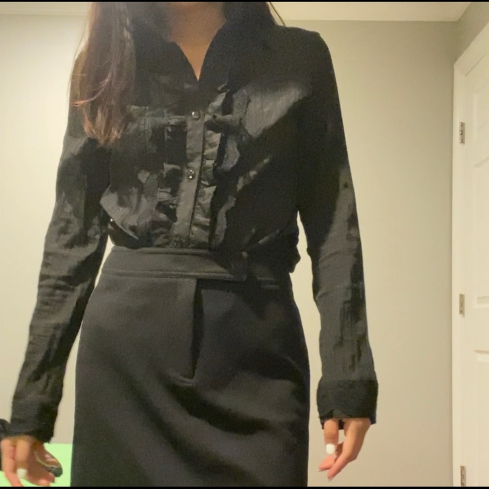 Black lace blouse for office look